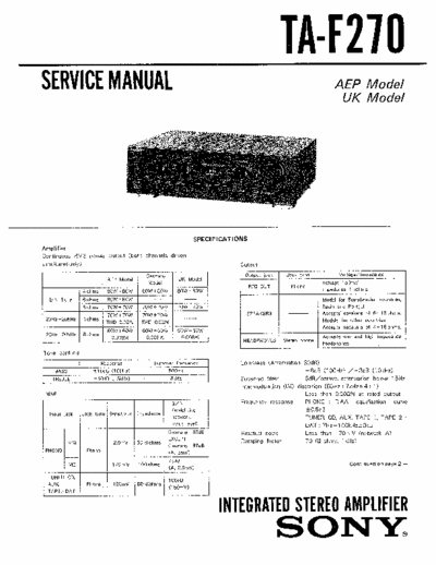 Sony TA-F270 Service manual for amplifer Sony TA-F270